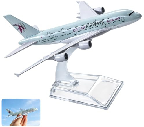 16 cm Alloy Die-Cast Double-Deck Aircraft Model, Burgundy and Grey | Display model for aviation collectors aged 14 years and over; painted alloy body for shelves, cabinets and desks.