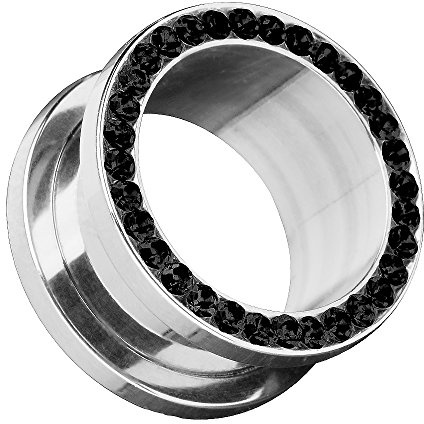 Piersando Flesh Tunnel Piercing Schraub aus Edelstahl mit Zirkonia am Rand