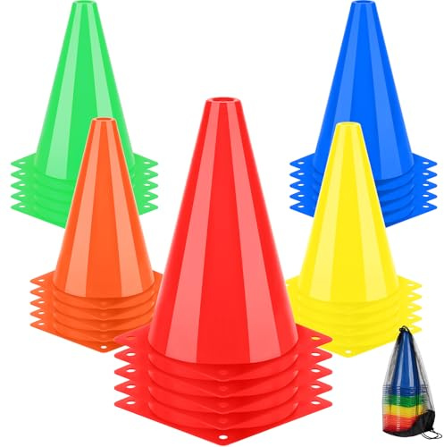 BiAnYC 7 Inch Plastic Sport Training Traffic Cones- Set of 25, 5 Colors(Orange/Yellow/Red/Blue/Green)