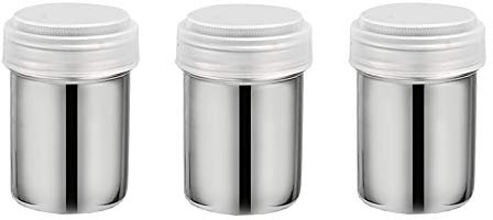 3 Piezas Mesh Shaker Polvo latas Tamiz de Acero Inoxidable Salero Pimentero Agitador Sal Café Azúcar Colador para Cacao, Chocolate, Polver, Azúcar, para La Cocina Horneando, con Tapa