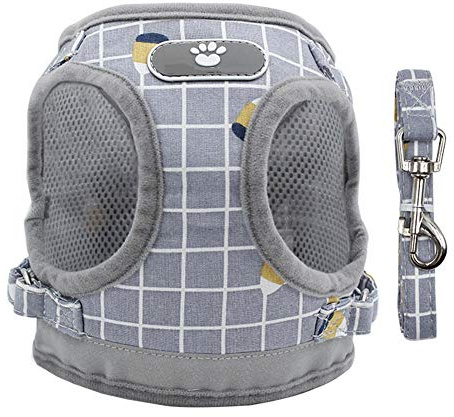 PJDDP Junges Kätzchen Und Welpe Harness Mit 47In Leine Gesetzt, Cat Vest Proof Katze Geschirre, Justierbare Reflective Soft Cat Wanderjacke Für Outdoor-Katzen-Welpen Kaninchen Flucht,Grau,S