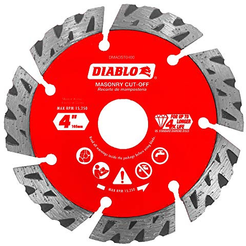 Diablo Diamond Segmented Turbo Masonry Cut-Off Blade for Concrete, Brick and Block - 4 Diameter, 2.4mm Kerf, 15250 Max RPM - DMADST0400