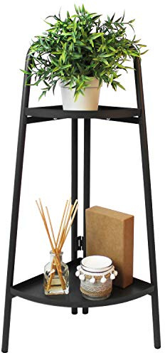 Pro Garden Metall Eckregal 2 Ebenen 26x26xH70cm Anthrazit, Pflanzenregal Blumenregal Metallregal Standregal Winkelregal Ebenen Regal Wandregal Eckablage Badregal Küchenregal