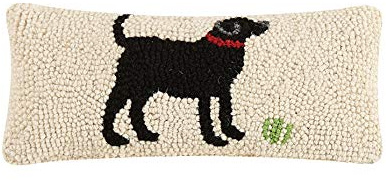 Peking Handicraft 30TG464C05OB Blown Filled Hook Throw Pillow, 12-inch Length, Wool and Cotton (Black Lab)