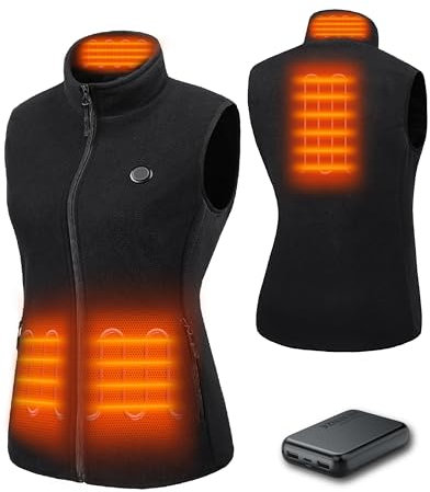 HEWINZE Polaire Gilet chauffant Femmes avec batterie incluse, veste chauffage usb, utilisée pour le ski, le camping, la pêche sur glace et d'autres activités de plein air