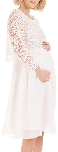 Herzmutter Robe de Grossesse élégante - Mousseline-Dentelle Robe de Maternité - pour Les Occasions festives-Célébrer-Marriage - pour Femme - 6400 (XS, Crème Blanc)