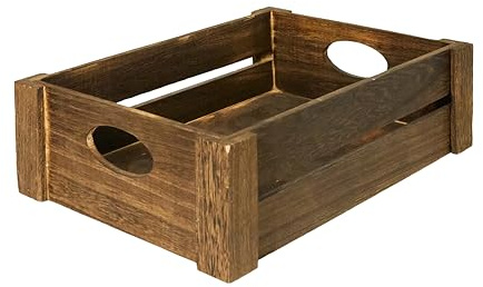 Wickerfield Large Brown Shallow Wooden Display Crate Handled Storage Box