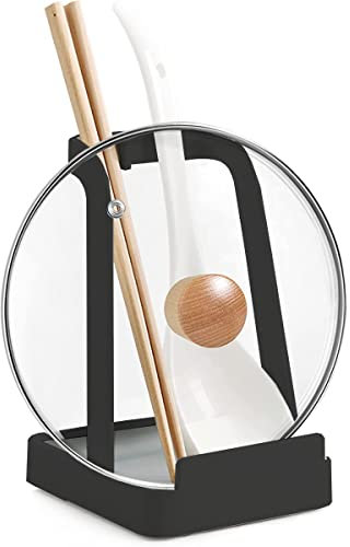 Rievem Löffelablage mit Deckelhalter – Stabiler Kochlöffel- & Topfdeckelständer aus Stahl, Ablage für Löffel, Schneidebrett, Tablet – Praktischer Spoon Rest für die Küche