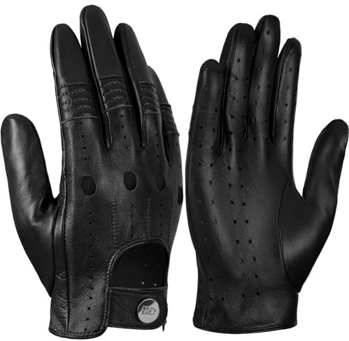 GSG SINCE 1998 Lederhandschuhe Herren – Ungefüttert & atmungsaktiv mit zusätzlicher Belüftung, Touchscreen Fahrhandschuhe aus Schafsleder für Auto & Motorrad Schwarz L