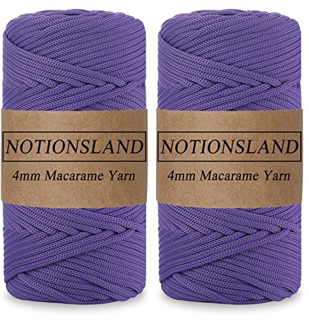 NOTIONSLAND 2-teilige 4MM Polyester Garn, Makrame Garn, Polyester geflochtene Schnur, Polyester Garn für Häkelkorb, Taschen, DIY Handwerk, Wohndekoration-Dunkellila Farbe