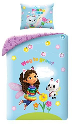 Halantex Bettwäsche-Set GABBY Das Puppenhaus – Gabby's Dollhouse Way to Grow – Bettbezug 140 x 200 cm mit Kissenbezug 70 x 90 cm – 100 % Baumwolle, mehrfarbig