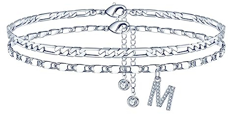 TINGN Fußkettchen für Damen, 14K Vergoldet/Silebr CZ Buchstabe Fussketten für Frauen Fußkettchen Verstellbar Doppelte Fußketten Stabil Figarokette Fußkette Frau Mädchen Tochter Freundin Geschenk