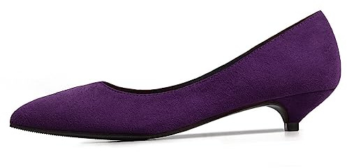 REKALFO Kitten Heels für Damen Wildleder Spitze Zehenpartie Bequeme süße Damenpumps für Party, Hochzeit und Freizeitkleidung Lila 41 EU