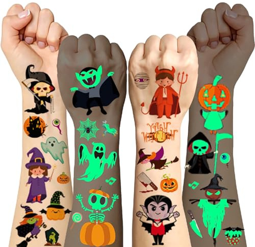 Halloween Tattoos für Kinder, 200+ Stück, Kürbisse Ghost Sticker Leuchten im Dunkeln, Tattoo für Halloween Deko, Basteln Mitgebsel