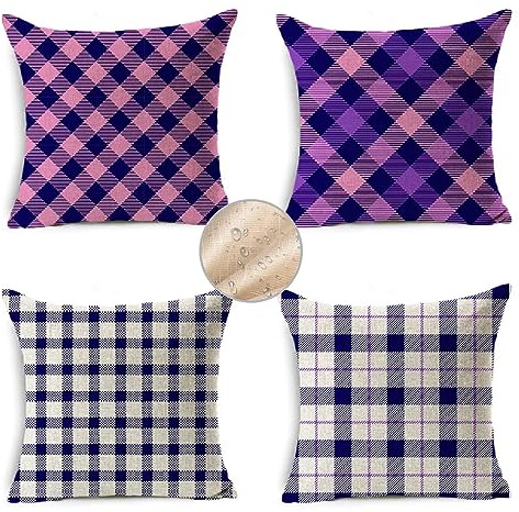 Cojines Sofa Exterior Funda Cojin 60x60 cm Fundas Cojines, Funda de Almohada Cojin Sofa Juego de 4 Fundas de Cojines Lino Cojines Decorativos para Jardín Patio Hogar Cama(Pensamiento A Cuadros)R386
