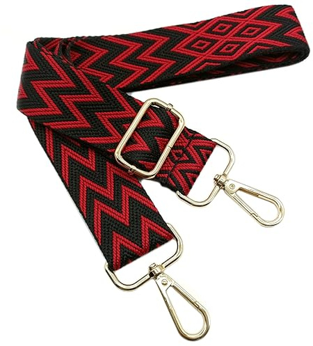 Verstellbarer Schultergurt Tasche Rot-Schwarz, Taschengurte zum Wechseln, Taschengurt Breit mit Karabiner Gold, 80-130 cm Tragegurt Tasche für Damen Schulterriemen, Moderne Handtasche, 3.8cm, 705