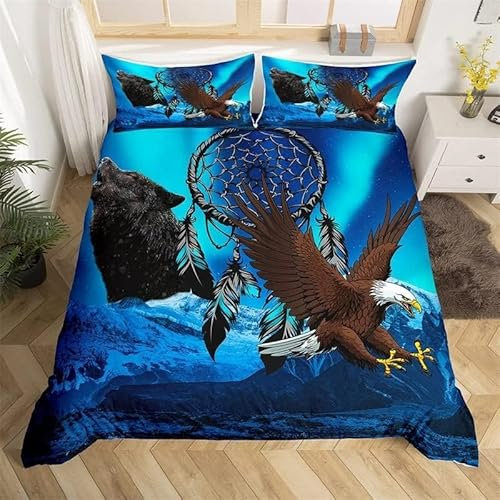 MAQUE Adler BettwäSche Set TraumfäNger BettwäSche 135x200, WendebettwäSche und Kissenbezug 80x80, Weiche & Angenehme & Atmungsaktive Mikrofaser BettwäSche-Sets mit ReißVerschluss