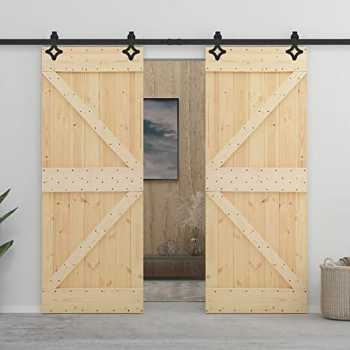 NITCA Schiebetür Komplettset Mit Tür Holzschiebetür Schiebetür Holz mit Beschlag 80 x 210 cm Schiebetürsystem Komplett-Set Schiebetüren Komplettset Holz Für Eingangsbereich Kiefer Massivholz-9