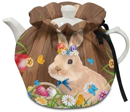 Xoenoiee Rabbit Easter Egg Floral Print Tea Cosy, Kitchen Tea Pot Dust Cover, Teapot Cozy Warmer, Tea Pot Cover Insulation, Tea Kettle Quilt for Home Kitchen Table Tea Party