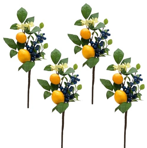 M2cbridge Artificial Lemon Blueberry Plants Branches for Kitchen Party Table Centerpiece Home Decorations (Lemon Blueberry Stems,4pcs)