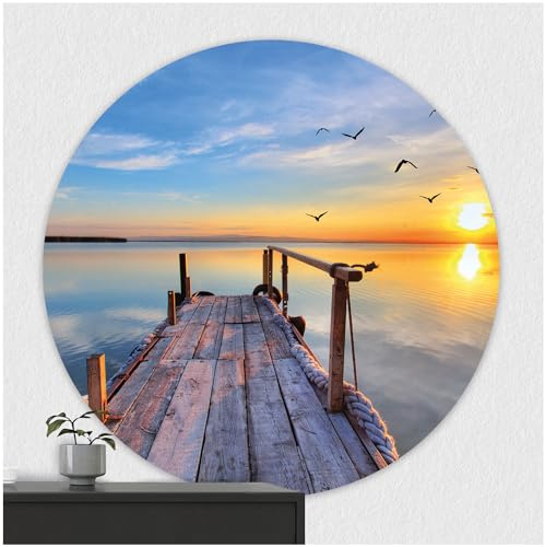 FoLIESEN - Wandaufkleber - Türaufkleber I selbstklebendes Poster für Tür & Wand I runder Wand-Sticker I Wandtatto I Wandbild Abend am See, .:Ø 40cm