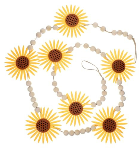 Yardenfun Holzperlen Sonnenblumen-Banner bürodekorationen Living Room Decoration Gebetsperlengirlande Bauernhaus-Quastenperlen Blumengirlande Holztablett hängende Girlande Wohnkultur