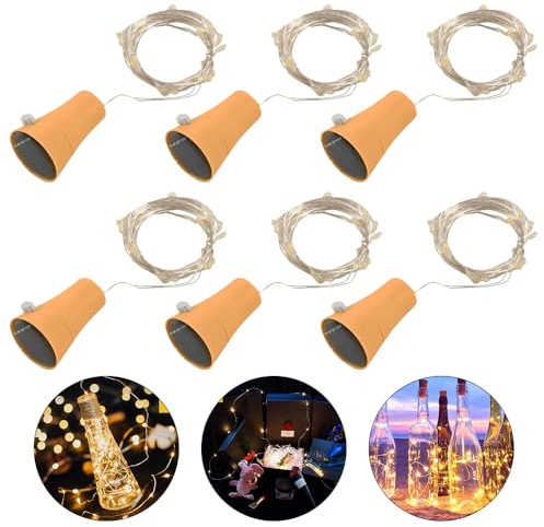 NAVESO 6 stycken solcellsflasklampor, sol LED-flaskljus, LED sol vin flaska lampor, 1 m 10 solenergi korkar ljus vinflaska nattljus, varma vita ljuskedjor för gör-det-själv fest trädgård