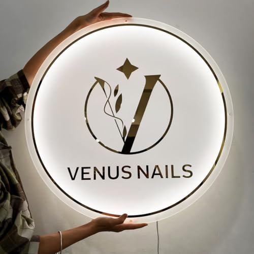NEONAPM Personalisiert LED Logo Schild, Acryl Leuchtreklame 40-85CM, Rund | Metallplakette, UV-Druck, für Shop, Café, Bar & Büro, Firmenlogo