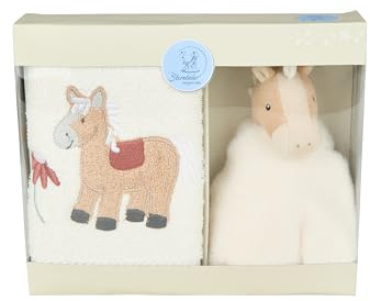 Sterntaler Geschenkset Bauernhof Pferd Sunny - bestehend aus Baby Schmusetuch mit Rassel & weichem, saugfähigem Kinderhandtuch - als Geschenk zur Geburt, Geburtstag oder Baby-Party, ecru