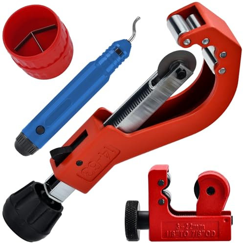 Rohrschneider Edelstahl Set 3-65mm mit Entgrater Vielseitiger Rohrabschneider für Edelstahlrohre für Schneiden von Dünner Edelstahl, Stahl, Kupferrohr, Aluminium, Kunststoff (bspw. PVC & PE)