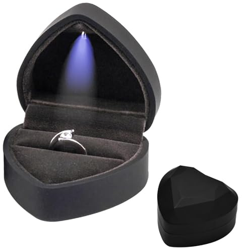 Xrten Scatola Anelli con Luce LED, Scatola per Anellia Forma di Cuore, Scatola per Anelli di Fidanzamento, Scatola per Anelli di Matrimonio, per La Proposta di Fidanzamento Nuziale