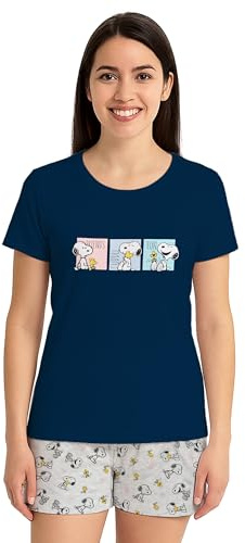 United Labels The Peanuts Snoopy Schlafanzug für Damen - Pyjama Set Kurzarm Oberteil mit Shorts Blau/Grau (DE/NL/SE/PL, Alphanumerisch, M, Regular, Regular, Blau/Grau)