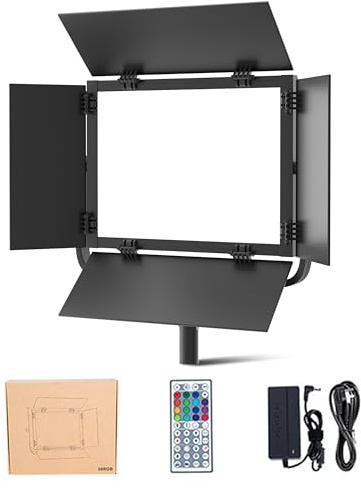 REFLEX CAMERA Professional 3200-5600k LED RGB Studio Light Panel, Adjustable, inc. 4 Leaf Baffle, HD Digital Screen, Intelligent Remote Control, Perfect for Photography Lighting/Video Shoots