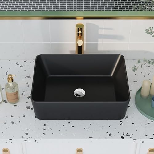DeerValley Aufsatzwaschbecken Quadratisch Schwarz Keramik mit Sandstrahloberfläche Waschbecken Badezimmer Mattes Waschtischbecken für Gäste WC und Bad