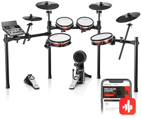 Donner DED-300X Electronic Drum Set Adult Full Size, Electric Drum Kit with 10 Quiet Mesh Drum Pad, 12 Crash Cymbals, 100 Kits, 900+ Sounds and 50 Demo Songs, Sticks, USB MIDI, DONNER PLAY App