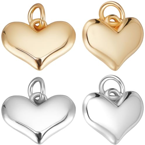 Beebeecraft 10 Stück Herzanhänger 2 Farben 18 Karat Vergoldet Und Echt Platiniert Kleine Aufgebauschte Valentinstagsanhänger Mit 3.5mm Biegering Für Die Schmuckherstellung Halsketten Armbänder