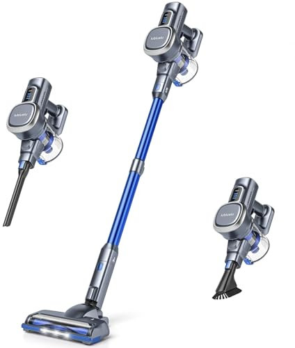 Lubluelu Akku Staubsauger Kabellos, Bis zu 50 Min Laufzeit, Freistehend mit Herausnehmbarem Akku für Hartböden, Teppiche und Tierhaare