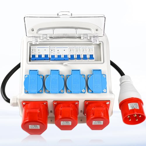 Warmfay Stromverteiler 4x 230V + 2x CEE 16A + 1x CEE 32A, IP67 Wasserdicht