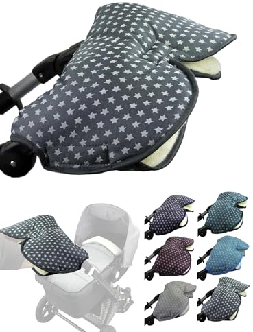 Muff handske [Handvärmare för barnvagn] handmuff buggy med lammull vattentät vindtät universalstorlek för barnvagn, buggy, hjulsläp (stjärnor mörkgrå)