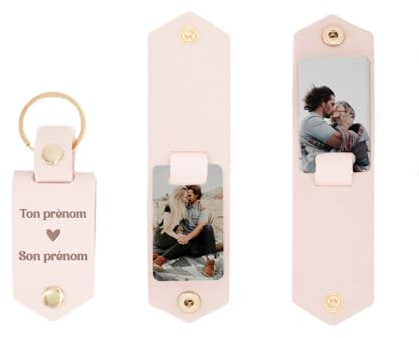 Porte-clés Personnalisable Prénoms, coeur et 2 photos