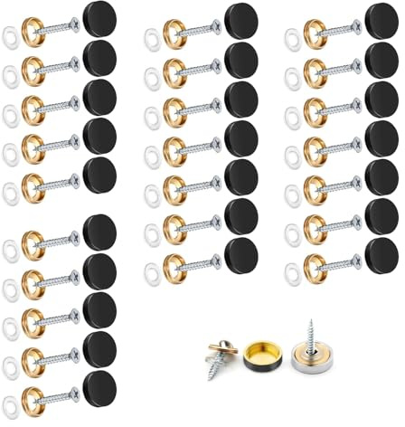 Wopanxye Lot de 24 vis de miroir, capuchon de clous en acier inoxydable poli de 10 mm avec rondelle, couvercle décoratif en laiton brossé pour accessoires de meubles, panneaux en verre, tables