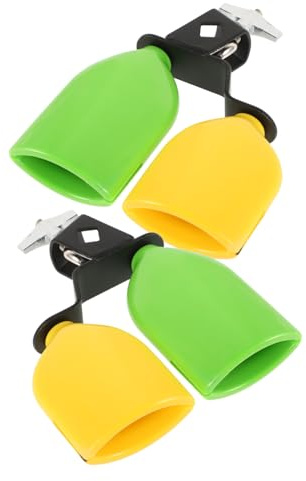 Kunststoff Kuhglocke mit Halterung, 1 Paar, Zweifarbig, Hohe und Tiefe Töne | Pvc, Aluminiumlegierung, für Musikauftritte und Festveranstaltungen, Percussion Satz mit Zwei Montierten Glocken