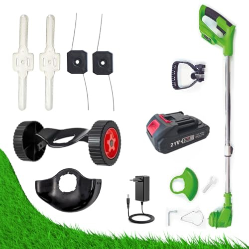 Best Direct Rotorazer Débroussailleuse électrique 8 en 1, 2 batteries 21 V, coupe-bordures, tondeuse, coupe-gazon, divers accessoires, tête pivotante à 90° (tondeuse + 1 batterie)