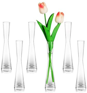 Glasseam Florero de Cristal para Mesa: 6 Jarrones Transparentes Hechos a Mano para la decoración de centros de Mesa para Bodas - Jarrón estético Moderno para Flores de un Solo Tallo Planta Rosa