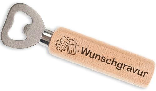 Personalisierter Flaschenöffner aus Holz mit Gravur – Mit Wunschtext & Name – Geschenk zum Geburtstag Mann - Buchenholz & Edelstahl – Bieröffner Geschenke für Männer & Papa (Wunschgravur)