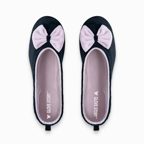 GLOVE STORY Pantofole Ballerina da Interno da Donna in Velluto con Suola in Morbida Pelle e Fiocco - Materiale Morbido e Confortevole - Pantofole Ballerina da Donna Morbide - Realizzate a Mano
