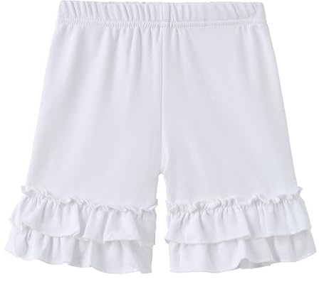 VilyR Girls Cotton Ruffle Shorts Solid Colour Soft Stretchy Bloomers(White,7-8Y)