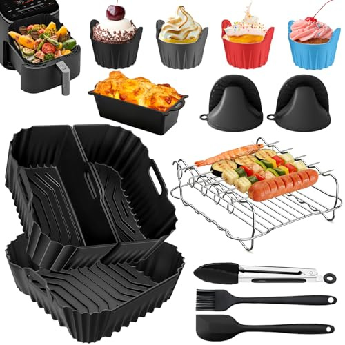 Molde Freidora de Aire Set para Cosori 5.7L/6L/6.2L/6.4L & para Cecotec 6L | Reutilizable Accesorios Air Fryer Set con parrilla, molde para tartas/pan ect, Sin BPA & Apto para lavavajillas
