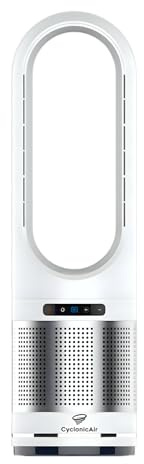 CyclonicAir Pro Pure Bladeless Tower Fan Heater & Cooler with H13 HEPA Filter, 3-in-1 Heating Cooling & Air Purifier, Quiet Oscillating Fan with Remote, 8 Speeds, Pearl Silver