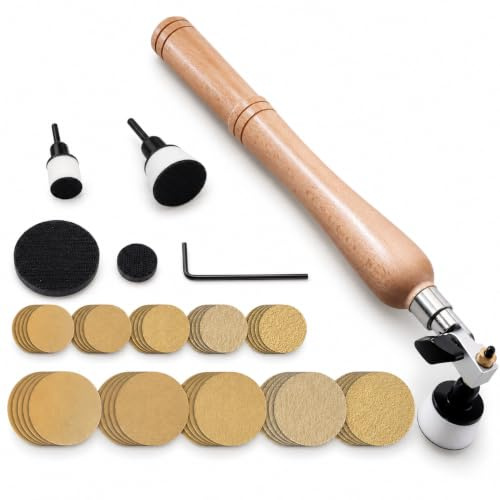 Kit de Lijadora de Cuenco de Mano, Herramientas de Lijado para Torno de Madera con Mango Largo y Cabezal Orientable, 25/51 mm Almohadillas, 50 Discos de Lijado de Grano 60-320, para Cuencos y Platos